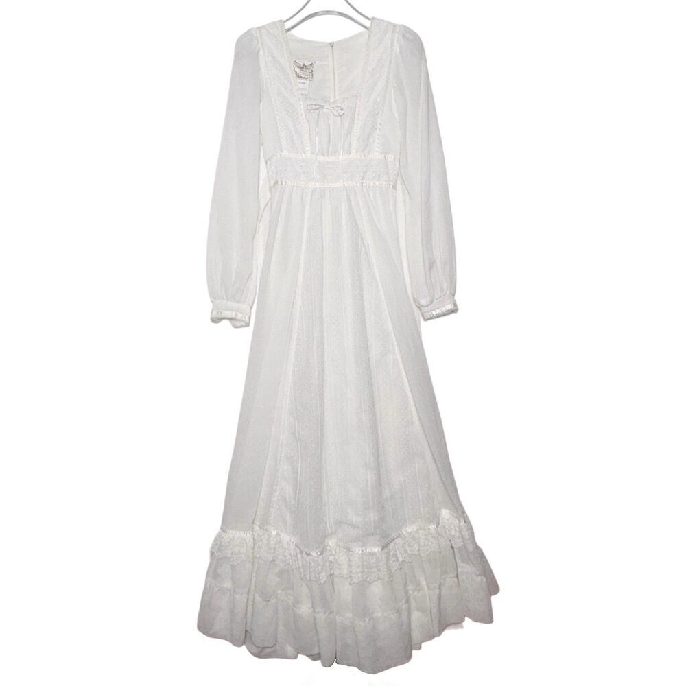 Gunne Sax Vintage White Lace Maxi Dress Size 3 Prairie Wedding Lace Ruffle